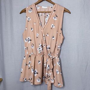 Sienna Sky Sleeveless Woman's Blouse Size M Beige V-Neck Faux Wrap Tank Top